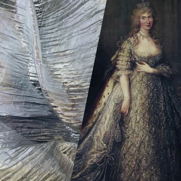 NEW Princess Amira Silver Metallic Crinkle "Faux Silk" Organza - Fancy Styles Fabric Pierre Frey Lee Jofa Brunschwig & Fils