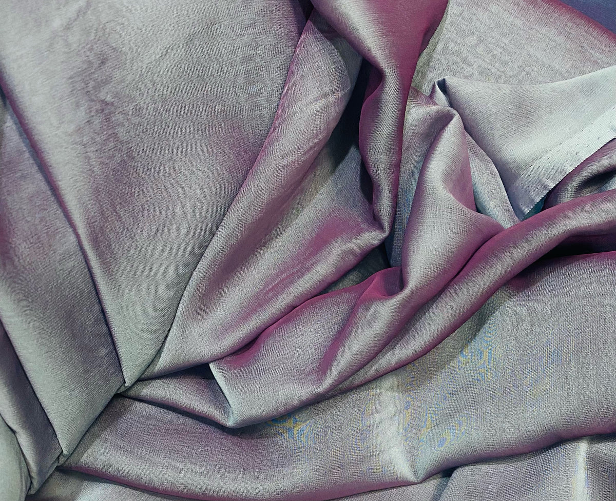 NEW Princess Deepti Silk Polyester Blend Chiffon Fabric in Light Blue with Magenta Iridescence - Fancy Styles Fabric Pierre Frey Lee Jofa Brunschwig & Fils
