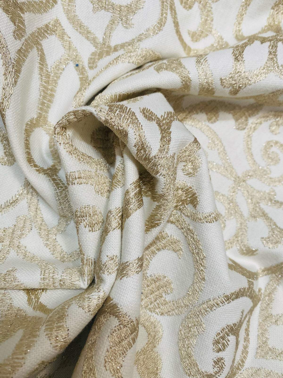 NEW Princess Sandra Novelty 100% Cotton with Gold Metallic Embroidery Fabric - Fancy Styles Fabric Pierre Frey Lee Jofa Brunschwig & Fils