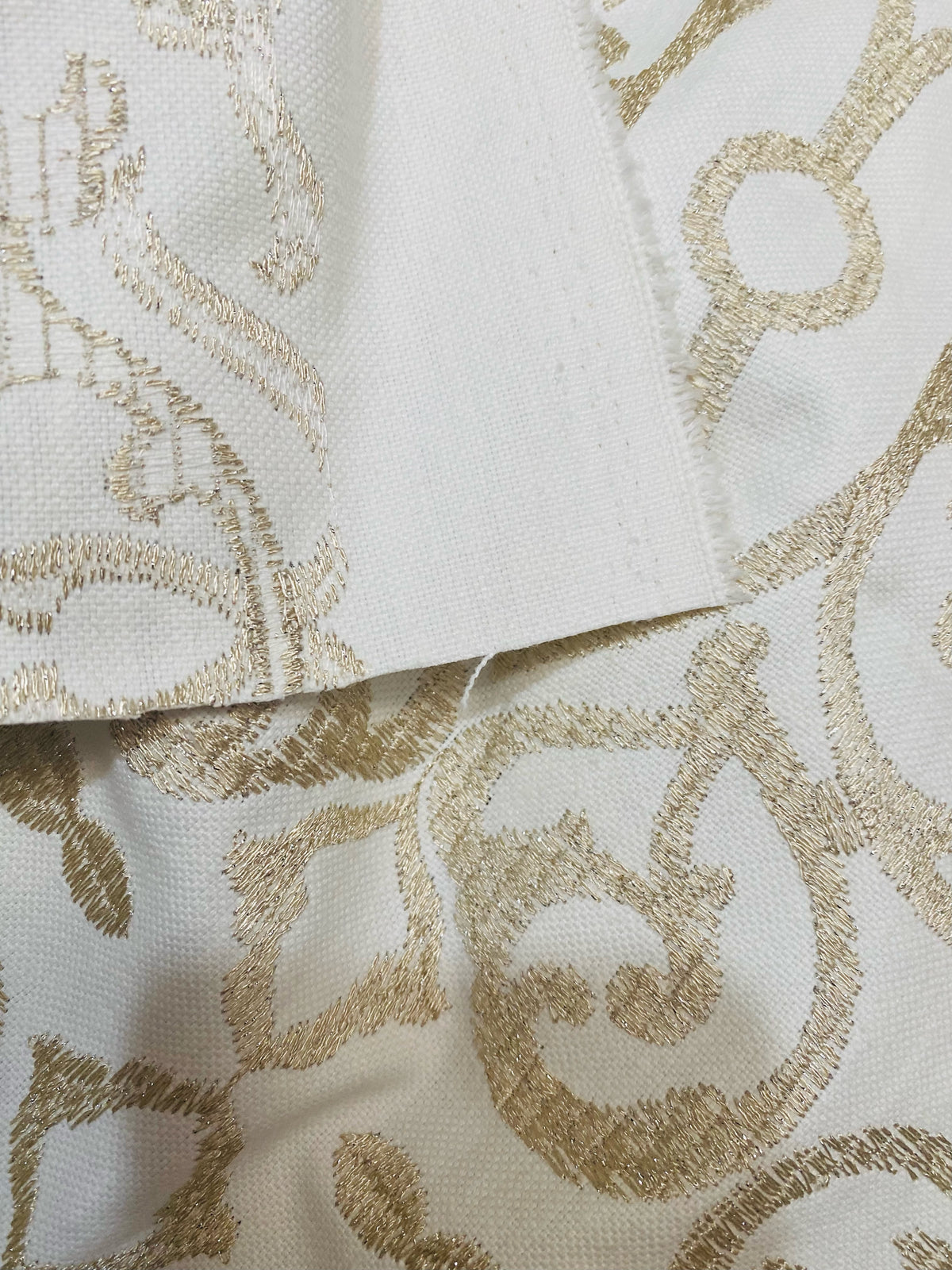 NEW Princess Sandra Novelty 100% Cotton with Gold Metallic Embroidery Fabric - Fancy Styles Fabric Pierre Frey Lee Jofa Brunschwig & Fils