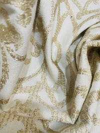 NEW Princess Sandra Novelty 100% Cotton with Gold Metallic Embroidery Fabric - Fancy Styles Fabric Pierre Frey Lee Jofa Brunschwig & Fils