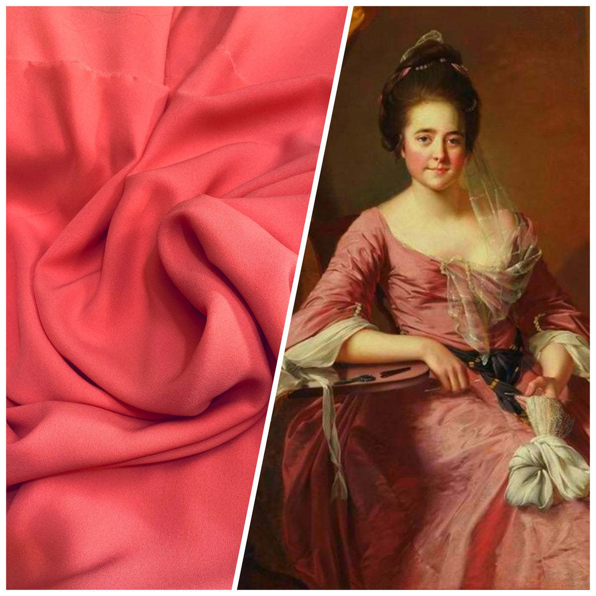 NEW Baroness De Leon Crepe Chiffon (Faux Silk Crepe) in Coral Synthetic - Fancy Styles Fabric Pierre Frey Lee Jofa Brunschwig & Fils