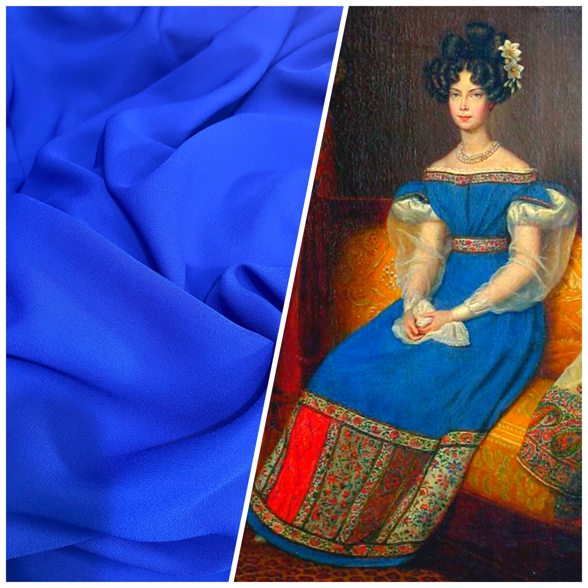 NEW Baroness De Leon Crepe Chiffon (Faux Silk Crepe) in Electric Blue Synthetic - Fancy Styles Fabric Pierre Frey Lee Jofa Brunschwig & Fils