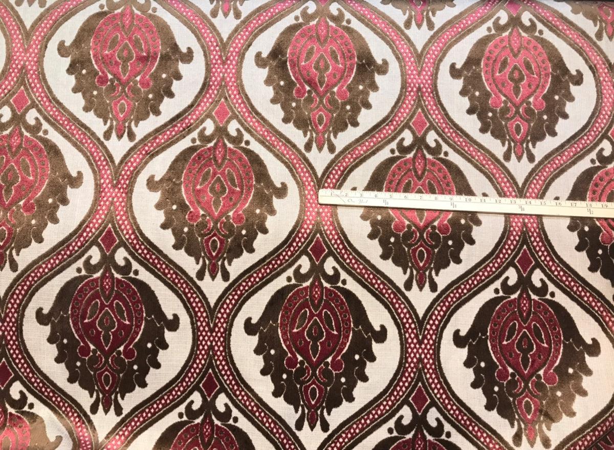 Dophin Jean Designer Belgium Burnout Damask Chenille Velvet Fabric Upholstery- Wine - Fancy Styles Fabric Pierre Frey Lee Jofa Brunschwig & Fils