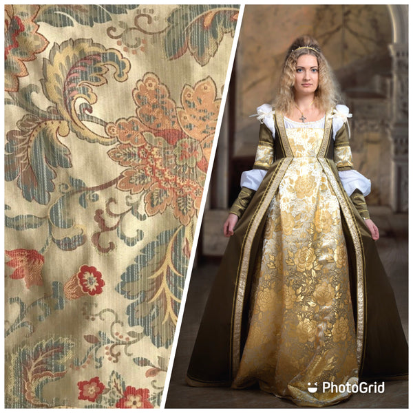 Designer Brocade Satin Floral Drapery Fabric- Antique Gold And Pink By The Yard - Fancy Styles Fabric Pierre Frey Lee Jofa Brunschwig & Fils