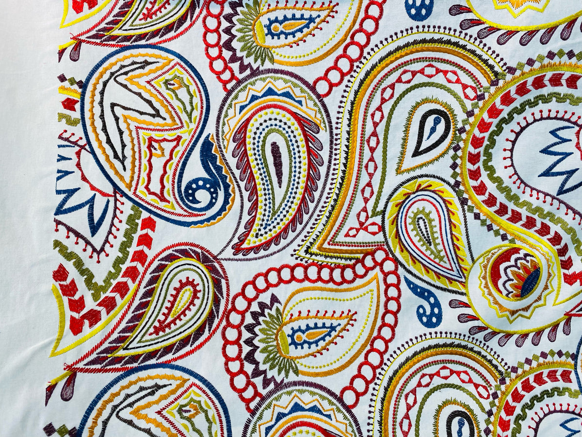 NEW Princess Audrey Designer 100% Cotton Paisley Fabric with Embroidery - Fancy Styles Fabric Pierre Frey Lee Jofa Brunschwig & Fils