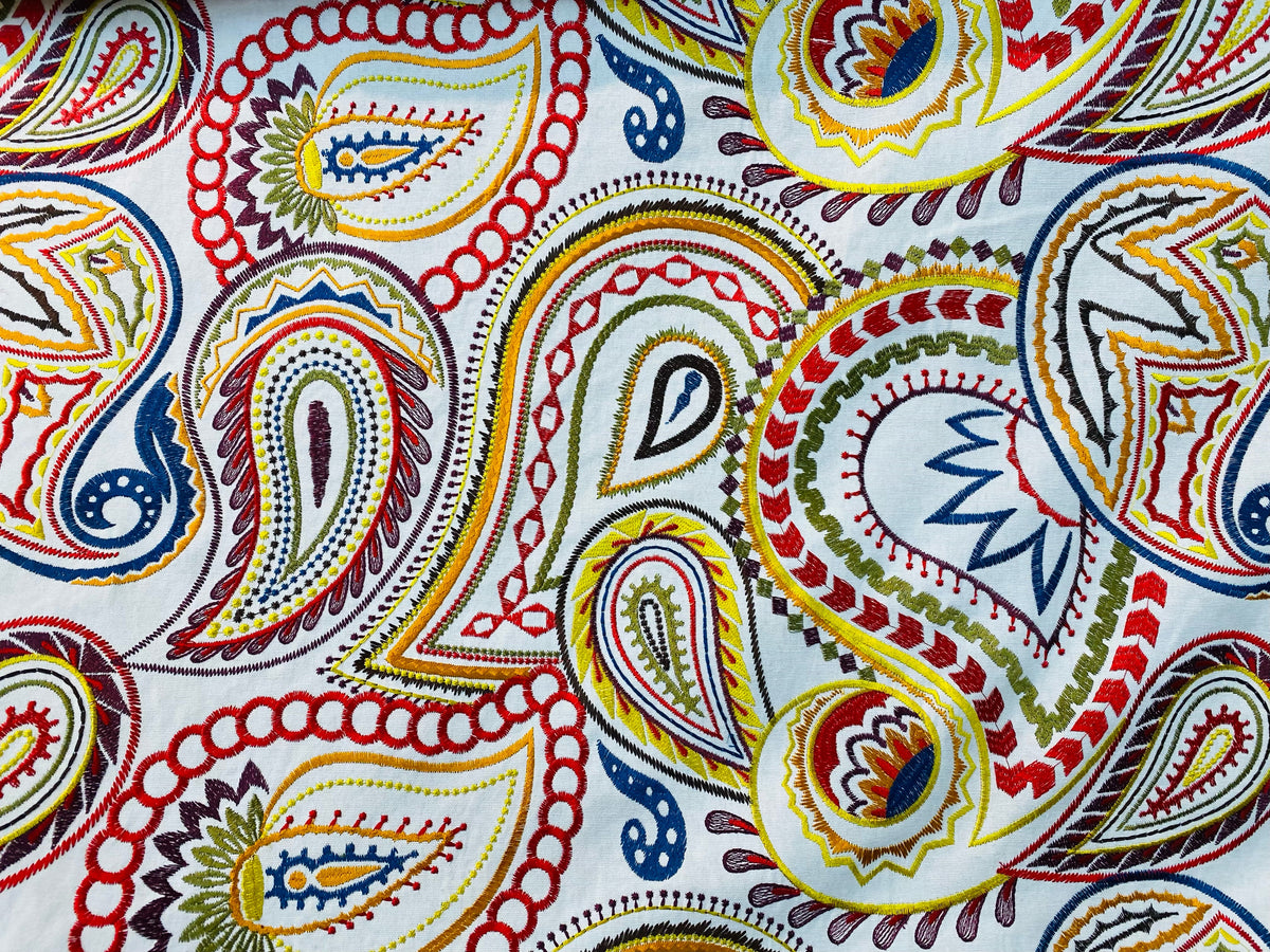 NEW Princess Audrey Designer 100% Cotton Paisley Fabric with Embroidery - Fancy Styles Fabric Pierre Frey Lee Jofa Brunschwig & Fils