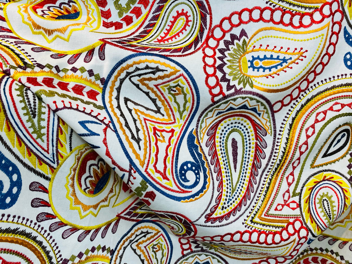 NEW Princess Audrey Designer 100% Cotton Paisley Fabric with Embroidery - Fancy Styles Fabric Pierre Frey Lee Jofa Brunschwig & Fils