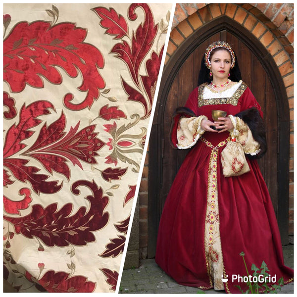 NEW Lady Kimberly 100% Silk Cut Velvet Embroidered Fabric - Made in Belgium- Red - Fancy Styles Fabric Pierre Frey Lee Jofa Brunschwig & Fils