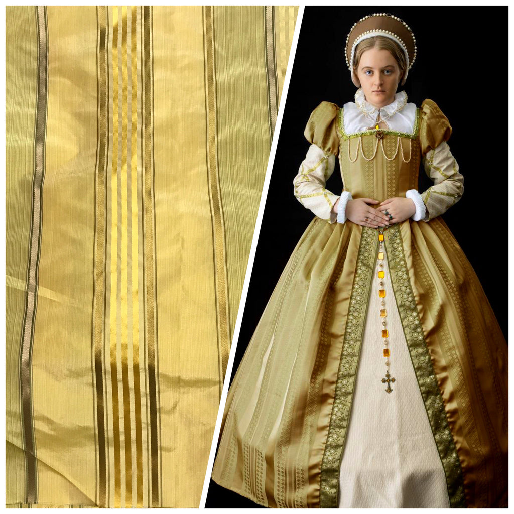 NEW Queen Maya Designer 100% Silk Taffeta Gold Yellow Stripes - Fancy Styles Fabric Pierre Frey Lee Jofa Brunschwig & Fils