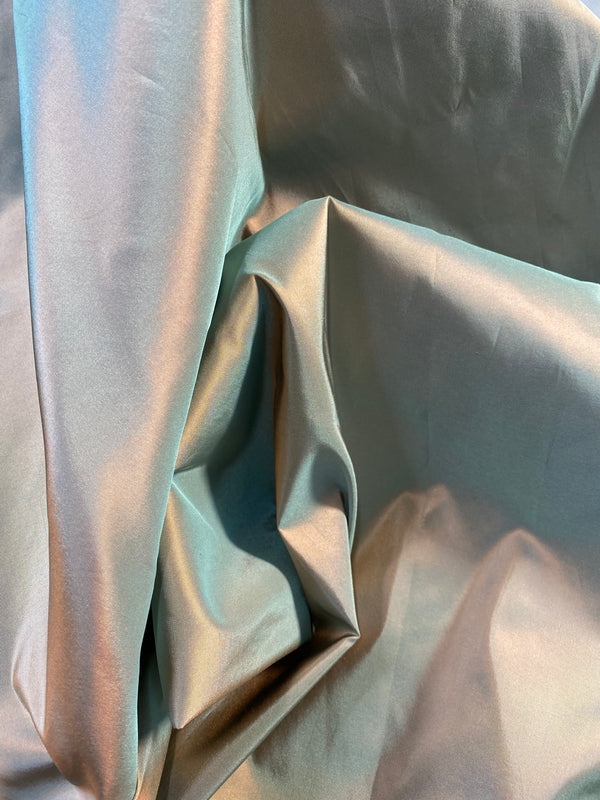 NEW Lady Lisa 100% Silk Taffeta Fabric - Solid Aqua Blue with Peach Iridescence - Fancy Styles Fabric Pierre Frey Lee Jofa Brunschwig & Fils