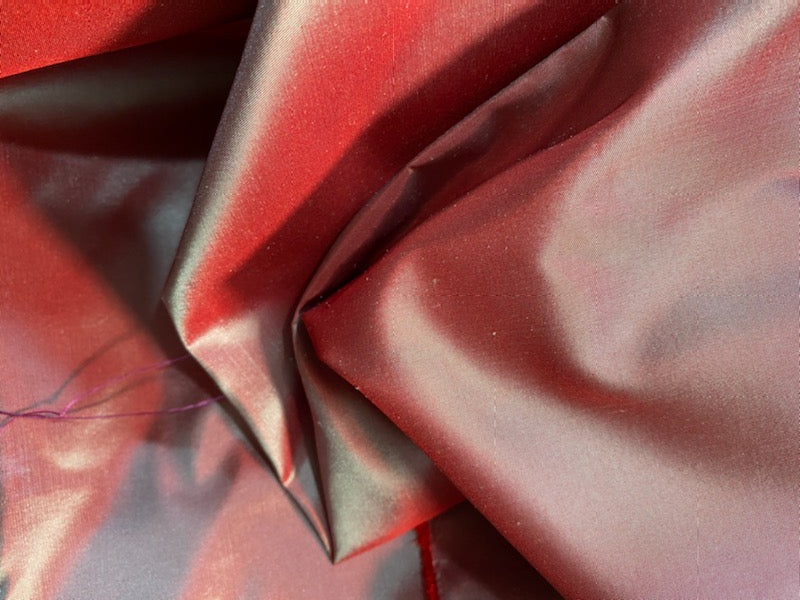 NEW Lady Lisa 100% Silk Taffeta Fabric - Solid Frosty Red with Icy Blue Iridescence - Fancy Styles Fabric Pierre Frey Lee Jofa Brunschwig & Fils