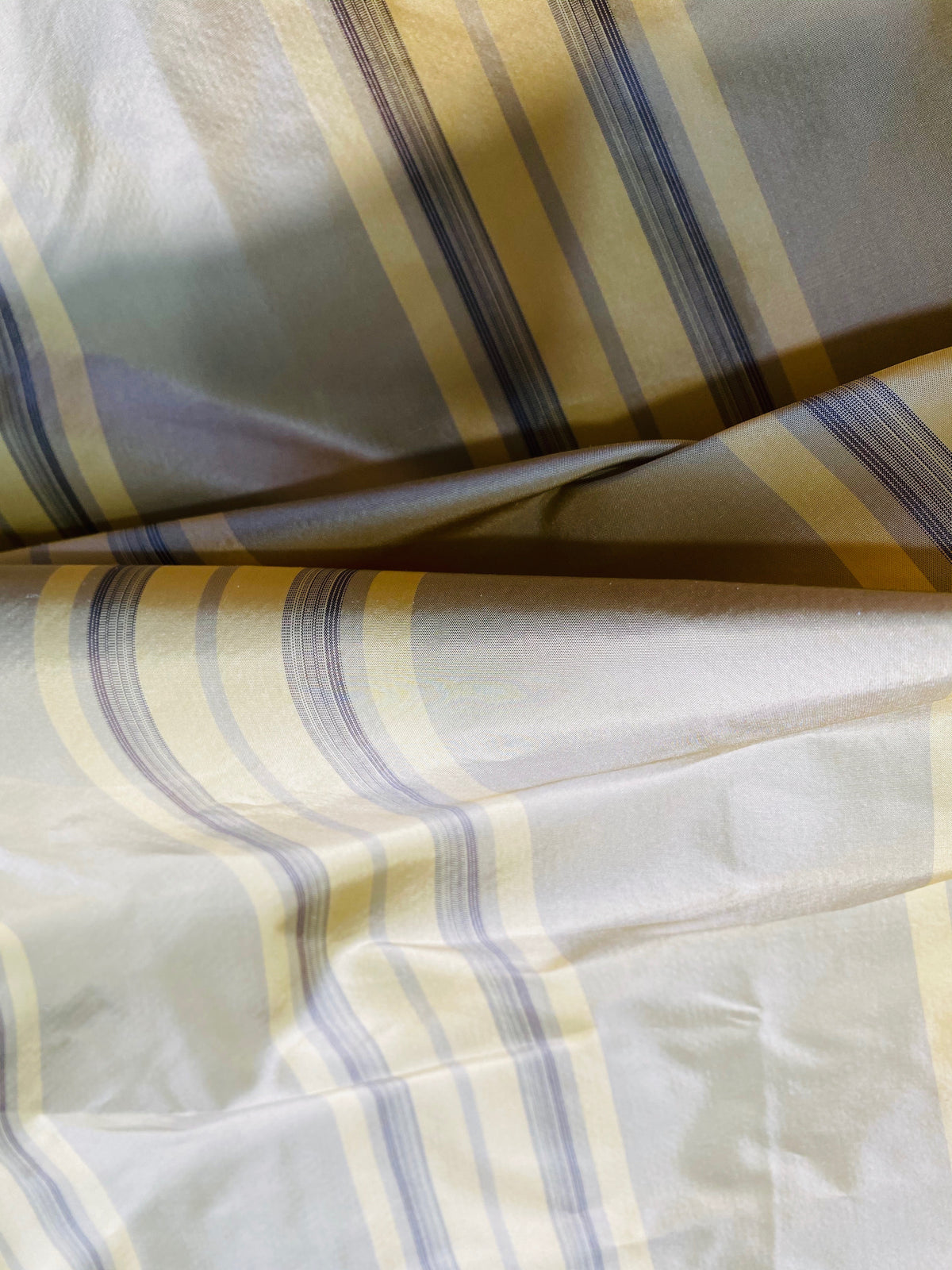 NEW Lady Amaranthe 100% Silk Taffeta Yellow & Purple Stripes - Fancy Styles Fabric Pierre Frey Lee Jofa Brunschwig & Fils