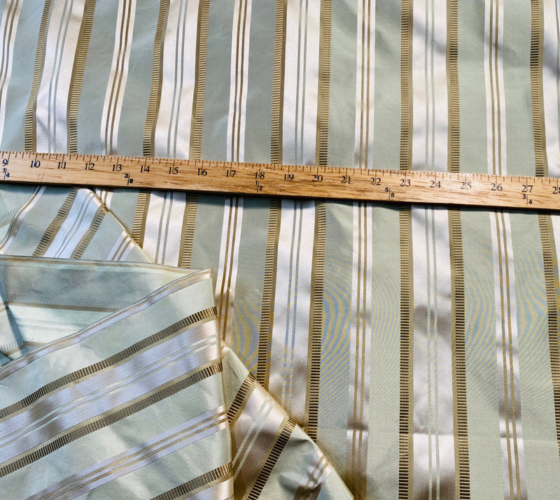 NEW Lady Rosalyn 100% Silk Taffeta Ribbon Stripes Fabric - Pistachio Green and Gold - Fancy Styles Fabric Pierre Frey Lee Jofa Brunschwig & Fils