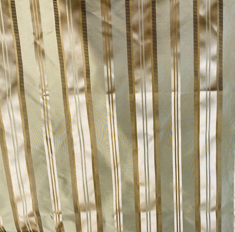 NEW Lady Rosalyn 100% Silk Taffeta Ribbon Stripes Fabric - Pistachio Green and Gold - Fancy Styles Fabric Pierre Frey Lee Jofa Brunschwig & Fils
