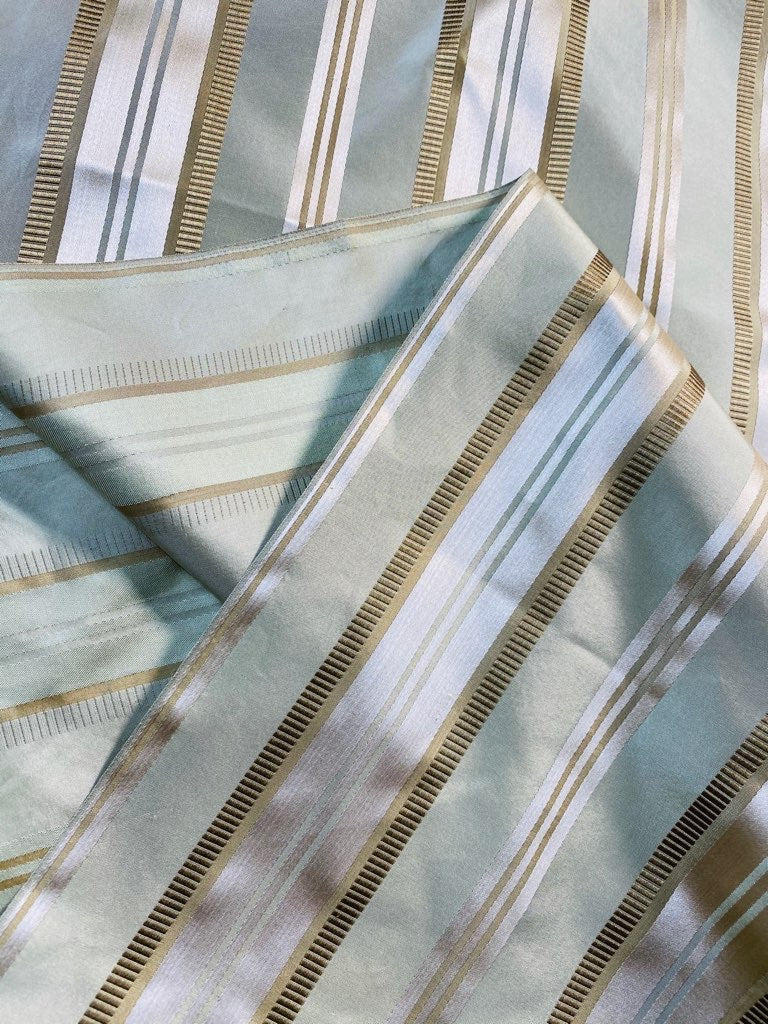 NEW Lady Rosalyn 100% Silk Taffeta Ribbon Stripes Fabric - Pistachio Green and Gold - Fancy Styles Fabric Pierre Frey Lee Jofa Brunschwig & Fils