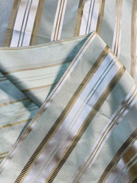NEW Lady Rosalyn 100% Silk Taffeta Ribbon Stripes Fabric - Pistachio Green and Gold - Fancy Styles Fabric Pierre Frey Lee Jofa Brunschwig & Fils