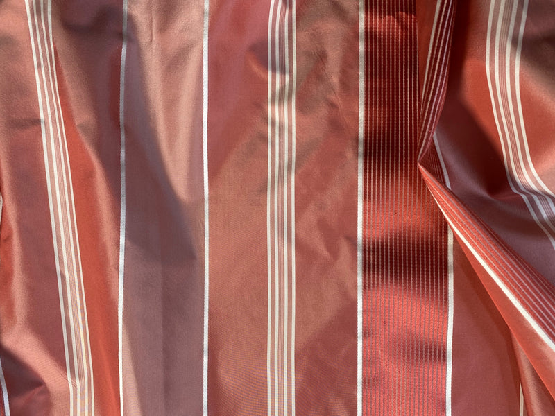 NEW Duchess Tracy 100% Silk Taffeta Ribbon Stripes Fabric - Salmon Pink & White - Fancy Styles Fabric Pierre Frey Lee Jofa Brunschwig & Fils