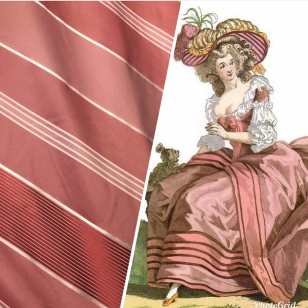 NEW Duchess Tracy 100% Silk Taffeta Ribbon Stripes Fabric - Salmon Pink & White - Fancy Styles Fabric Pierre Frey Lee Jofa Brunschwig & Fils
