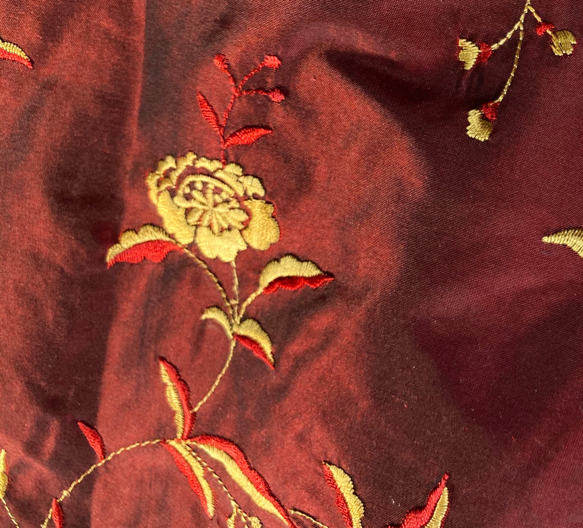 NEW Princess Caroline 100% Silk Taffeta Embroidered Floral Fabric - Dark Red & Yellow - Fancy Styles Fabric Pierre Frey Lee Jofa Brunschwig & Fils