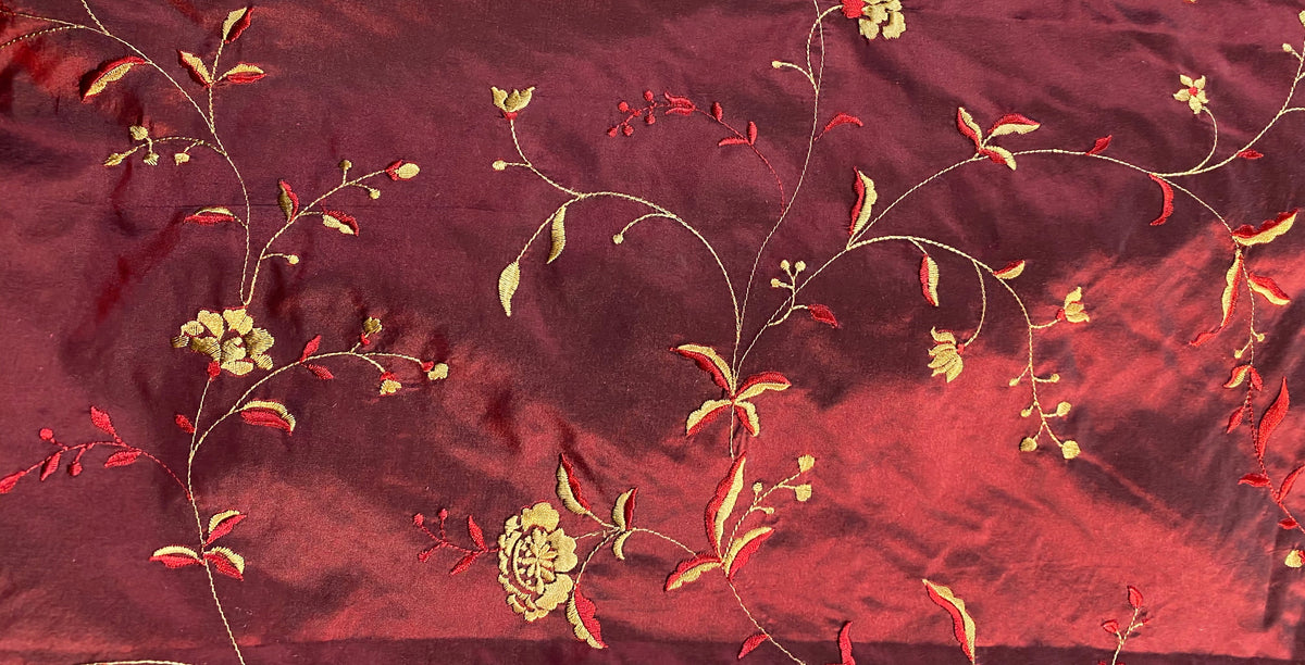 NEW Princess Caroline 100% Silk Taffeta Embroidered Floral Fabric - Dark Red & Yellow - Fancy Styles Fabric Pierre Frey Lee Jofa Brunschwig & Fils