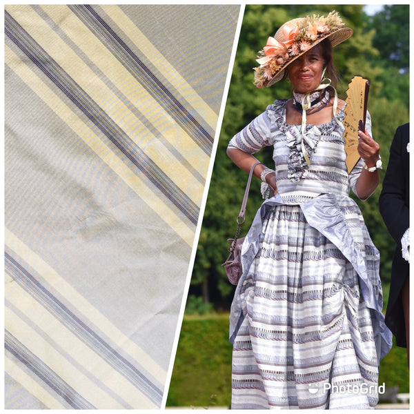 NEW Lady Amaranthe 100% Silk Taffeta Yellow & Purple Stripes - Fancy Styles Fabric Pierre Frey Lee Jofa Brunschwig & Fils