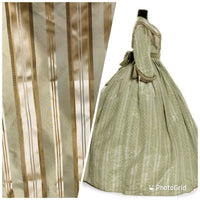 NEW Lady Rosalyn 100% Silk Taffeta Ribbon Stripes Fabric - Pistachio Green and Gold - Fancy Styles Fabric Pierre Frey Lee Jofa Brunschwig & Fils