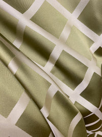 NEW Lady Helen Designer 100% Silk Satin with Diamond Square Motif Fabric - Greenish Gold & Ecru - Fancy Styles Fabric Pierre Frey Lee Jofa Brunschwig & Fils