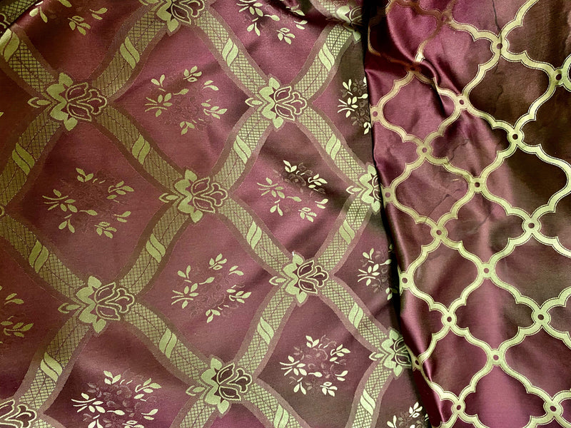 NEW Lady Madison 100% Silk Satin Fabric with Geometric Motif - Maroon - Fancy Styles Fabric Pierre Frey Lee Jofa Brunschwig & Fils