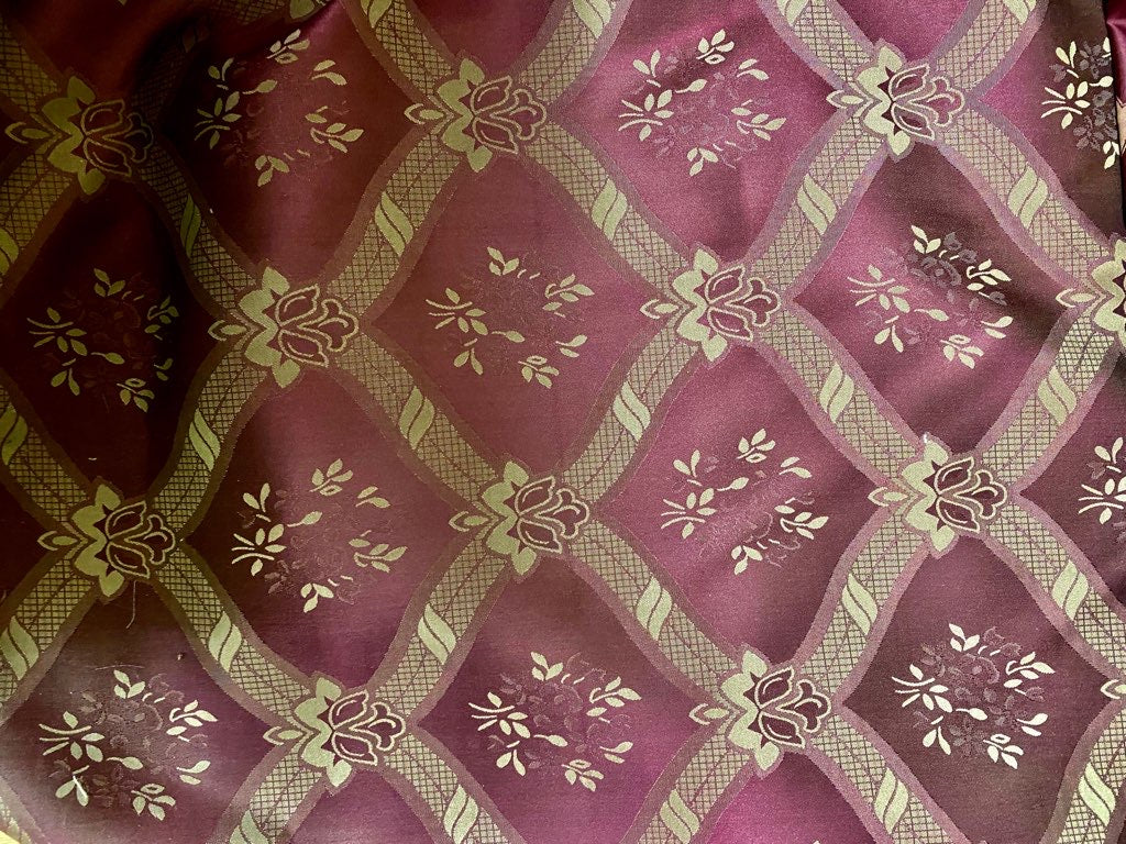 NEW Princess Maddy 100% Silk Satin Fabric with Geometric Motif - Maroon - Fancy Styles Fabric Pierre Frey Lee Jofa Brunschwig & Fils
