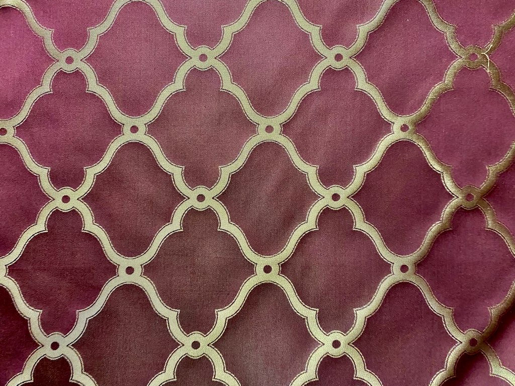 NEW Lady Madison 100% Silk Satin Fabric with Geometric Motif - Maroon - Fancy Styles Fabric Pierre Frey Lee Jofa Brunschwig & Fils