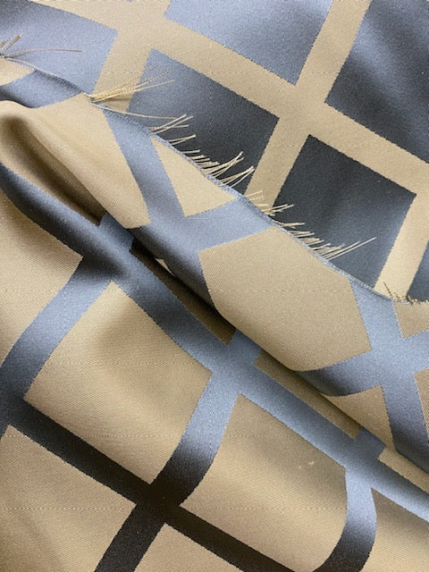 NEW Lady Helen 100% Silk Satin with Diamond Square Motif - Silver Blue & Light Gold - Fancy Styles Fabric Pierre Frey Lee Jofa Brunschwig & Fils