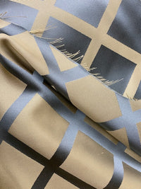 NEW Lady Helen 100% Silk Satin with Diamond Square Motif - Silver Blue & Light Gold - Fancy Styles Fabric Pierre Frey Lee Jofa Brunschwig & Fils