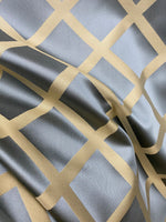 NEW Lady Helen 100% Silk Satin with Diamond Square Motif - Silver Blue & Light Gold - Fancy Styles Fabric Pierre Frey Lee Jofa Brunschwig & Fils