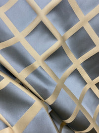 NEW Lady Helen 100% Silk Satin with Diamond Square Motif - Silver Blue & Light Gold - Fancy Styles Fabric Pierre Frey Lee Jofa Brunschwig & Fils