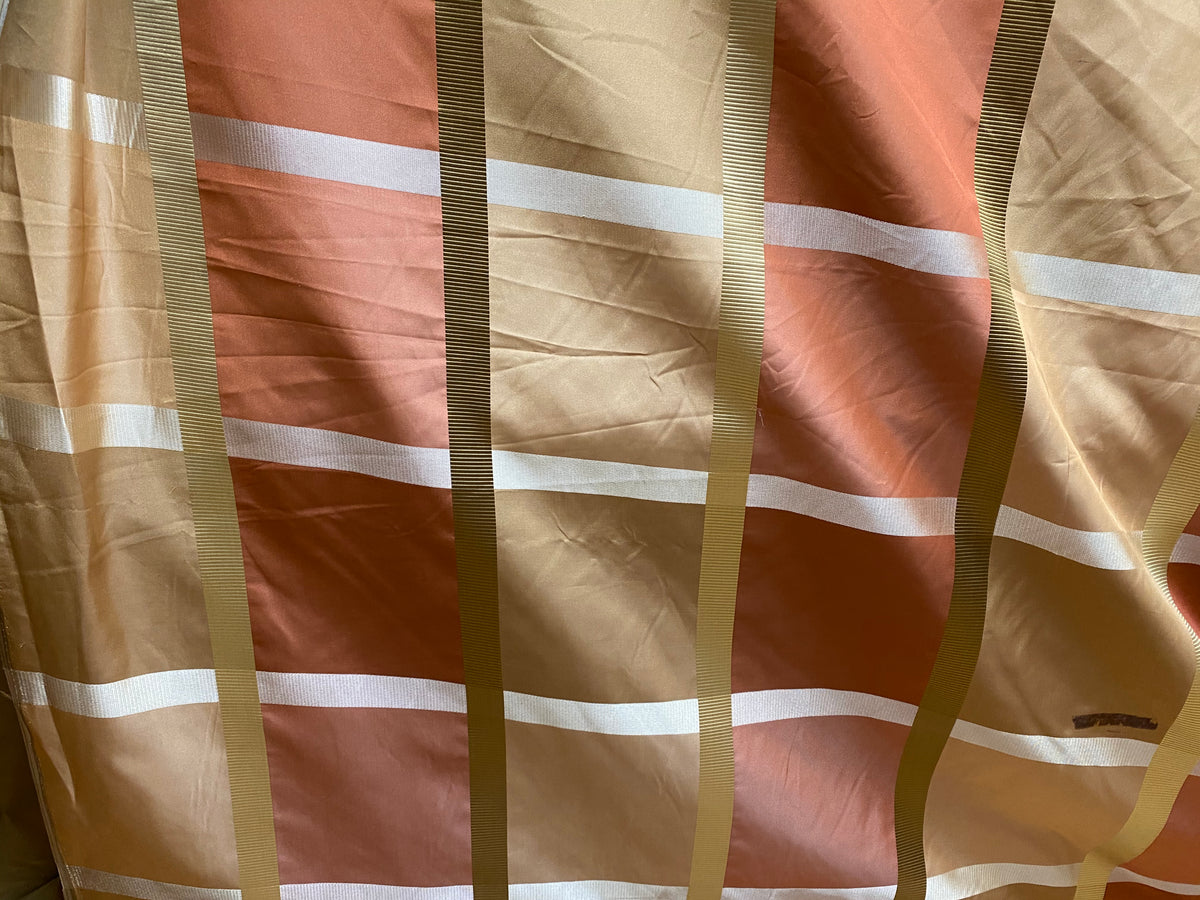 NEW Princess Ellie 100% Silk Taffeta Fabric with Ribbon Stripes and Checks - Gold, Tan, Burnt Peach - Fancy Styles Fabric Pierre Frey Lee Jofa Brunschwig & Fils