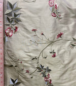 NEW Lady Amanda Designer 100% Silk Dupioni - Green with Embroidered Floral Motif - Fancy Styles Fabric Pierre Frey Lee Jofa Brunschwig & Fils