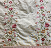 1 Yard Remnant- Designer 100% Silk Dupioni Embroidery Floral Fabric- Beige - Fancy Styles Fabric Pierre Frey Lee Jofa Brunschwig & Fils