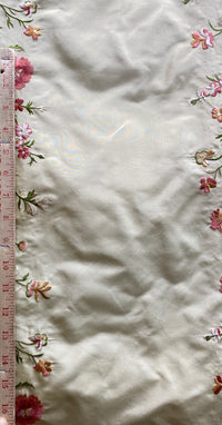 1 Yard Remnant- Designer 100% Silk Dupioni Embroidery Floral Fabric- Beige - Fancy Styles Fabric Pierre Frey Lee Jofa Brunschwig & Fils