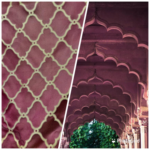NEW Lady Madison 100% Silk Satin Fabric with Geometric Motif - Maroon - Fancy Styles Fabric Pierre Frey Lee Jofa Brunschwig & Fils