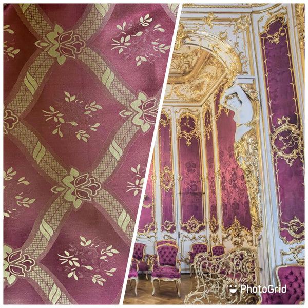 NEW Princess Maddy 100% Silk Satin Fabric with Geometric Motif - Maroon - Fancy Styles Fabric Pierre Frey Lee Jofa Brunschwig & Fils