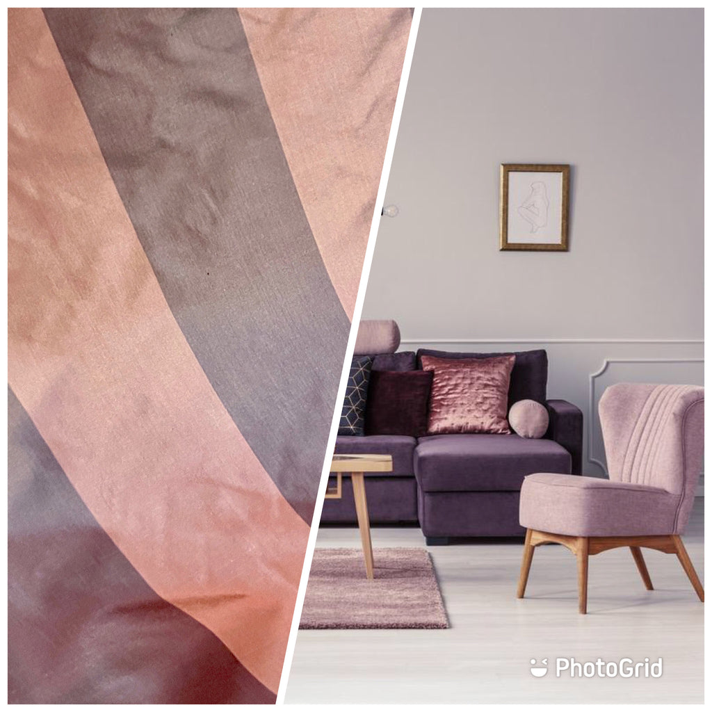 NEW Designer 100% Silk Taffeta Stripes Fabric - Frosty Purple & Frosty Rose Pink - Fancy Styles Fabric Pierre Frey Lee Jofa Brunschwig & Fils