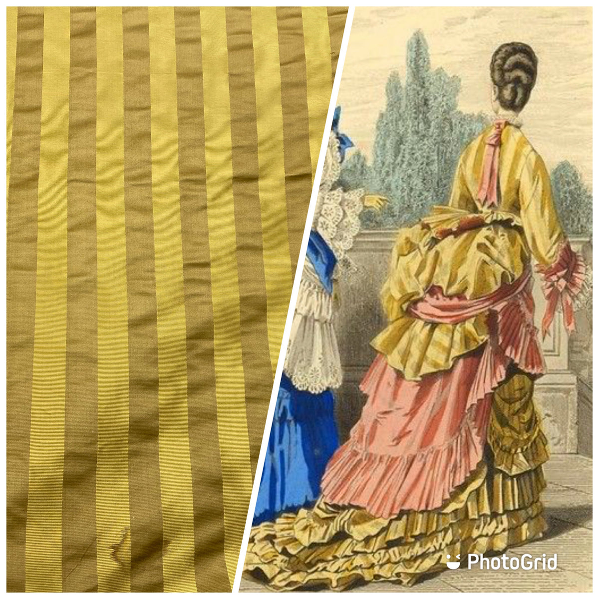 NEW Lady Quinn Designer 100% Silk Taffeta with Satin Ribbon Stripes Fabric - Mustard Gold - Fancy Styles Fabric Pierre Frey Lee Jofa Brunschwig & Fils