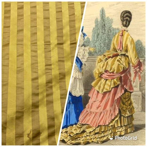 NEW Lady Quinn Designer 100% Silk Taffeta with Satin Ribbon Stripes Fabric - Mustard Gold - Fancy Styles Fabric Pierre Frey Lee Jofa Brunschwig & Fils
