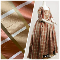 NEW Princess Ellie 100% Silk Taffeta Fabric with Ribbon Stripes and Checks - Gold, Tan, Burnt Peach - Fancy Styles Fabric Pierre Frey Lee Jofa Brunschwig & Fils