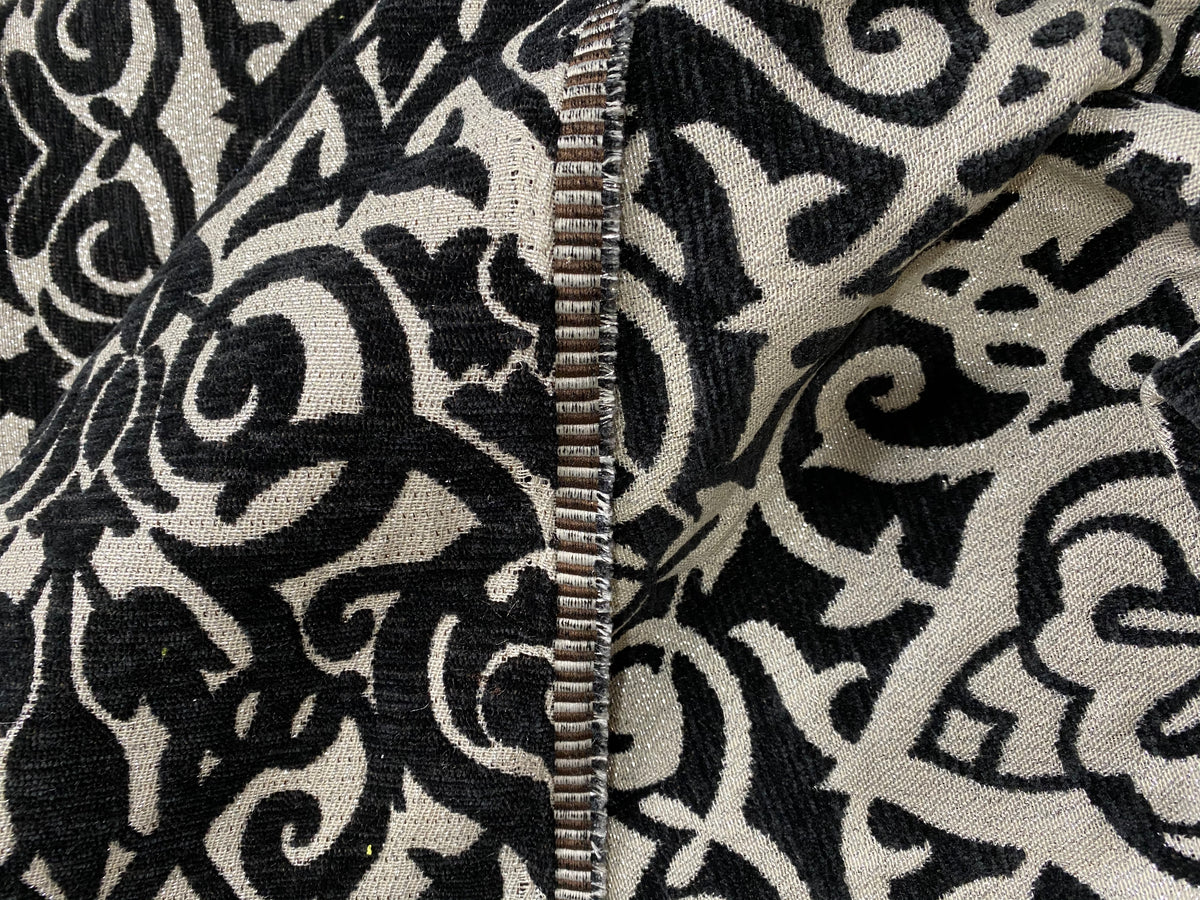 NEW! King Retro Designer Damask Burnout Velvet Fabric - Black and Silver - Fancy Styles Fabric Pierre Frey Lee Jofa Brunschwig & Fils