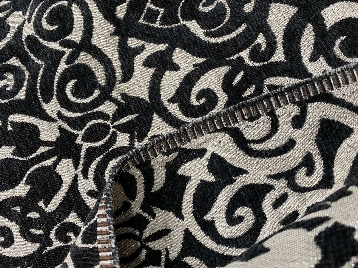 NEW! King Retro Designer Damask Burnout Velvet Fabric - Black and Silver - Fancy Styles Fabric Pierre Frey Lee Jofa Brunschwig & Fils