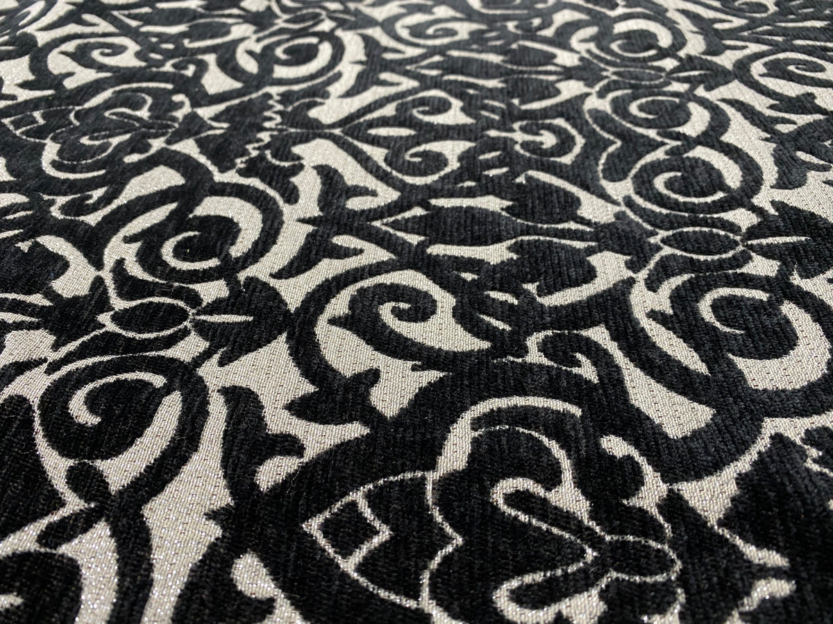 NEW! King Retro Designer Damask Burnout Velvet Fabric - Black and Silver - Fancy Styles Fabric Pierre Frey Lee Jofa Brunschwig & Fils