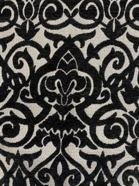 NEW! King Retro Designer Damask Burnout Velvet Fabric - Black and Silver - Fancy Styles Fabric Pierre Frey Lee Jofa Brunschwig & Fils