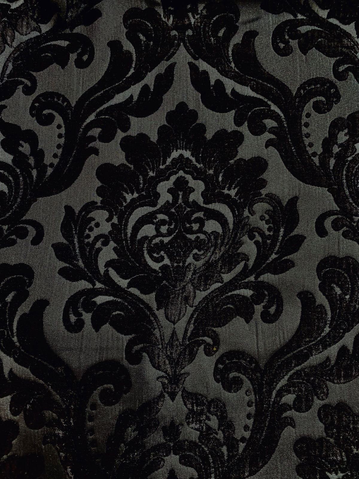 NEW Queen Isabella Designer Damask Burnout Chenille Velvet Fabric - Black on Black - Fancy Styles Fabric Pierre Frey Lee Jofa Brunschwig & Fils